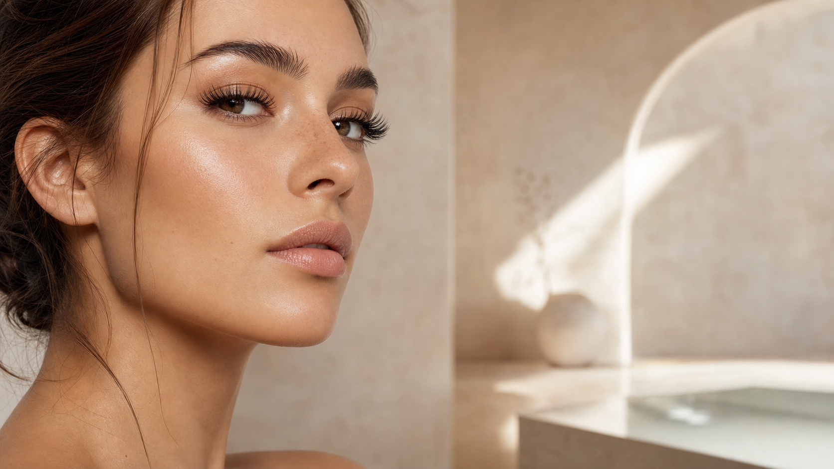 Modelka z precyzyjną stylizacją rzęs w estetyce premium
